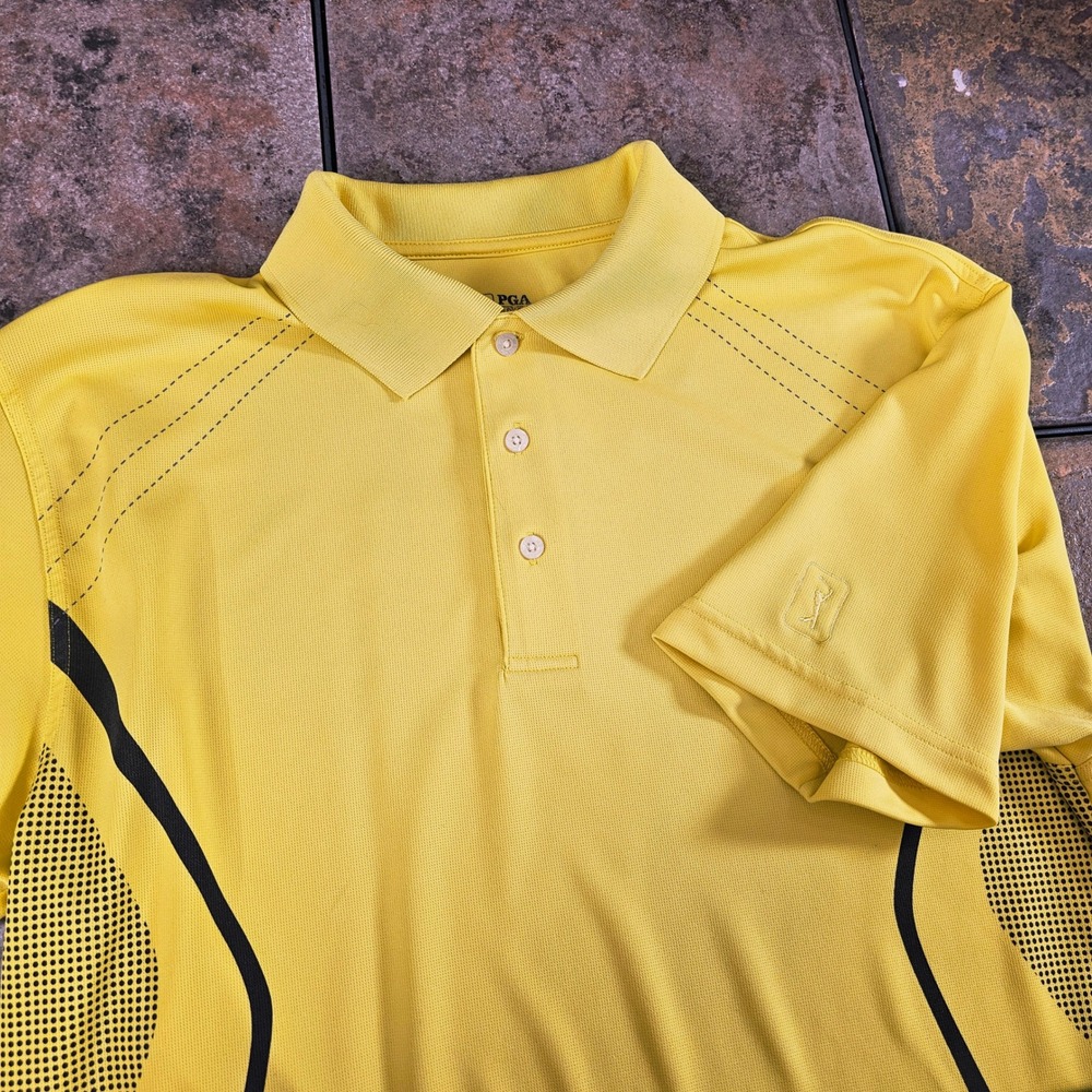 PGA Tour Mens Large Yellow Performance Golf Polo Shirt Short Sleeve Athletic 436